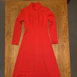 Vintage 1970s Turtleneck Open Back Long-sleeve Maxi Dress - Size S - Red